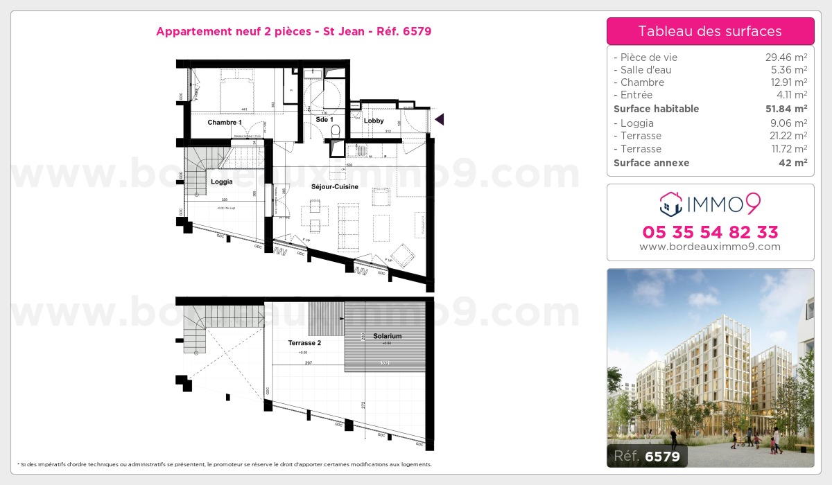 Plan et surfaces, Programme neuf Bordeaux : St Jean Référence n° 6579