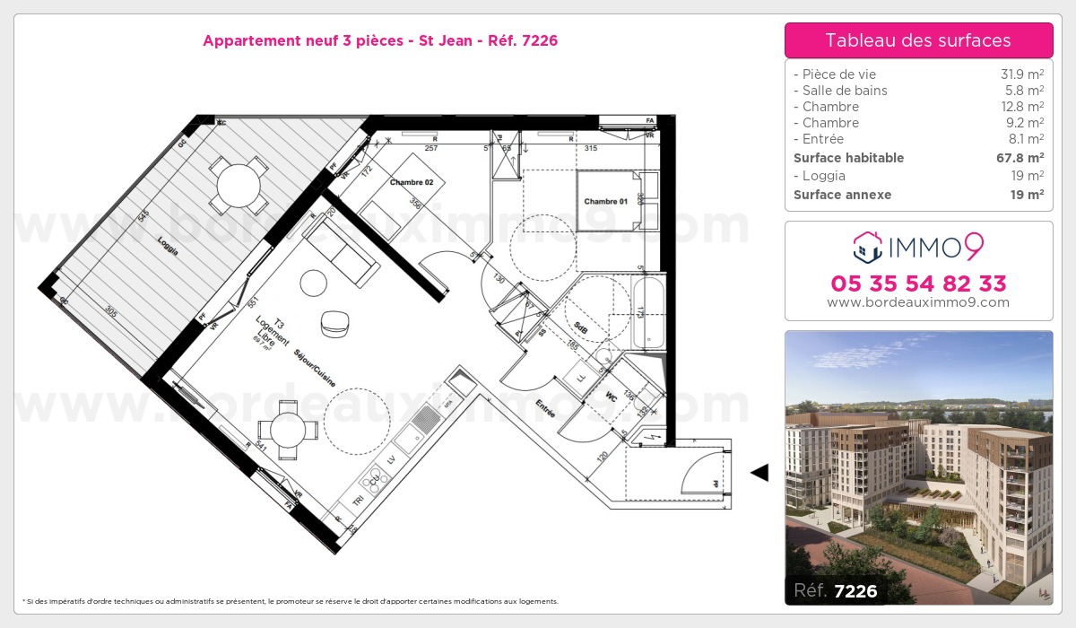 Plan et surfaces, Programme neuf Bordeaux : St Jean Référence n° 7226