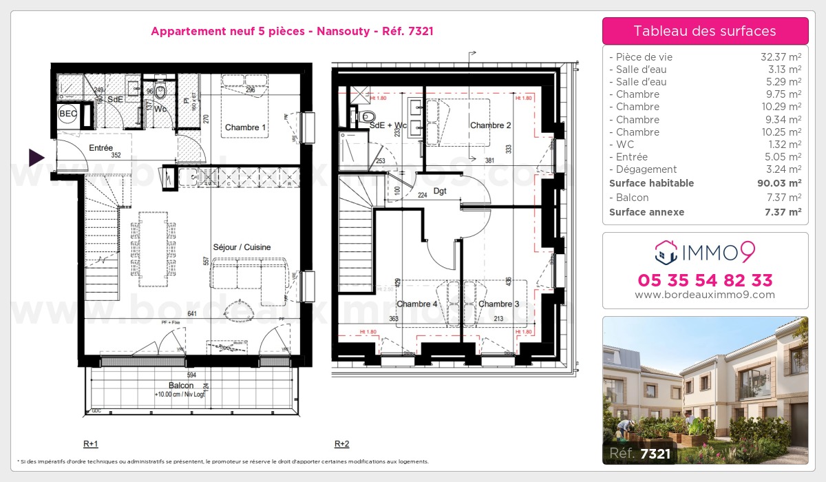 Plan et surfaces, Programme neuf Bordeaux : Nansouty Référence n° 7321
