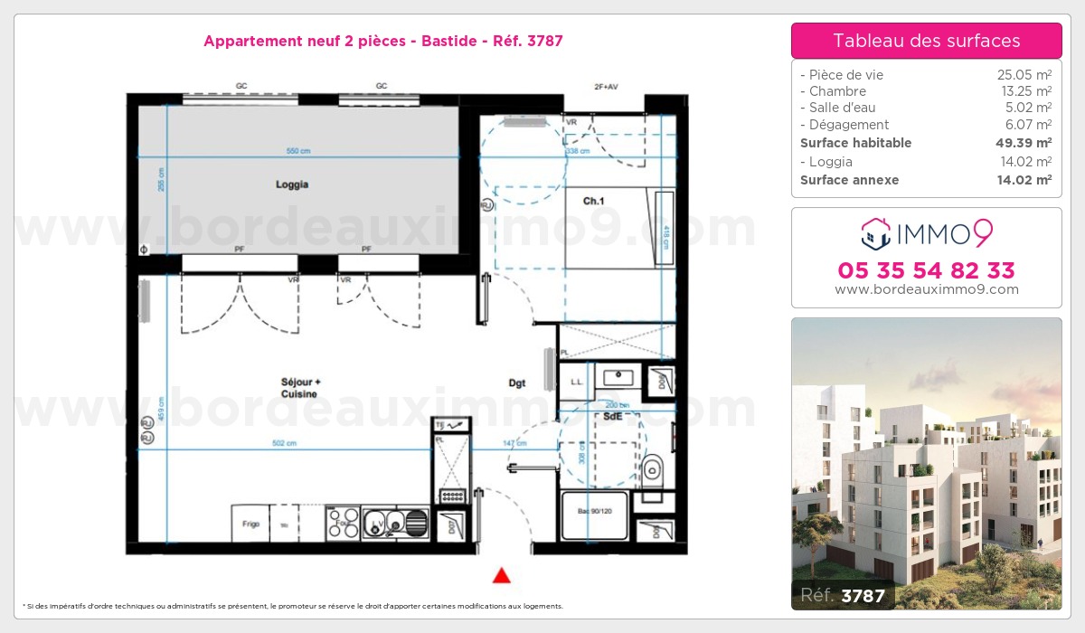 Plan et surfaces, Programme neuf Bordeaux : Bastide Référence n° 3787