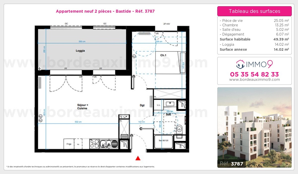 Plan et surfaces, Programme neuf Bordeaux : Bastide Référence n° 3787