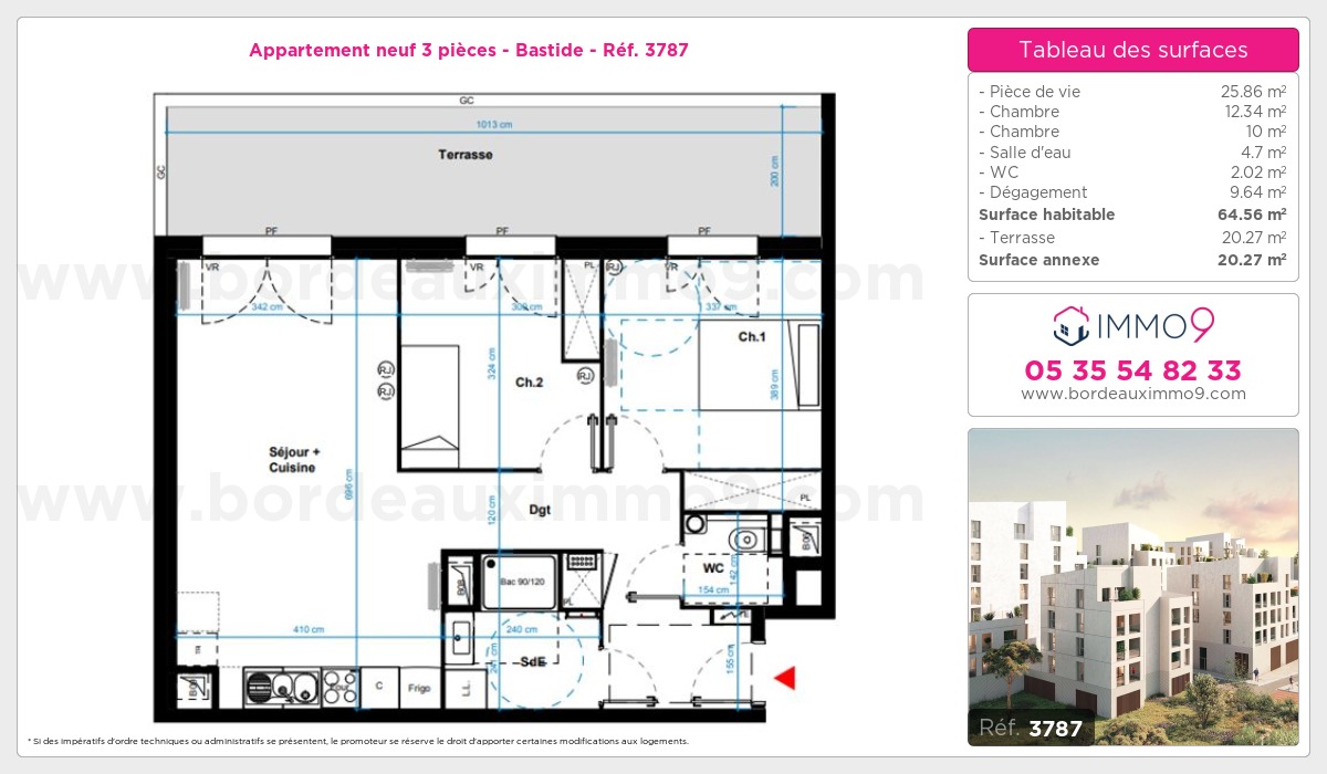 Plan et surfaces, Programme neuf Bordeaux : Bastide Référence n° 3787
