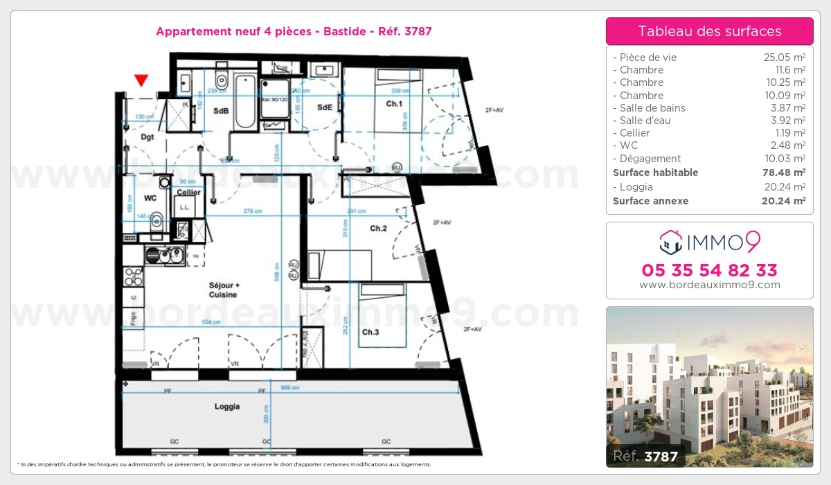 Plan et surfaces, Programme neuf Bordeaux : Bastide Référence n° 3787