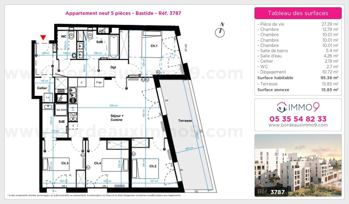 Plan et surfaces, Programme neuf Bordeaux : Bastide Référence n° 3787