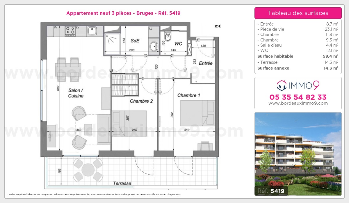 Plan et surfaces, Programme neuf Bruges Référence n° 5419