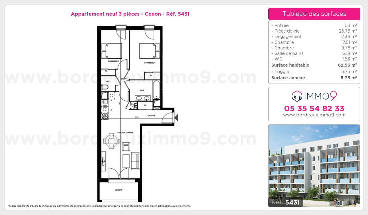 Plan et surfaces, Programme neuf Cenon Référence n° 5431
