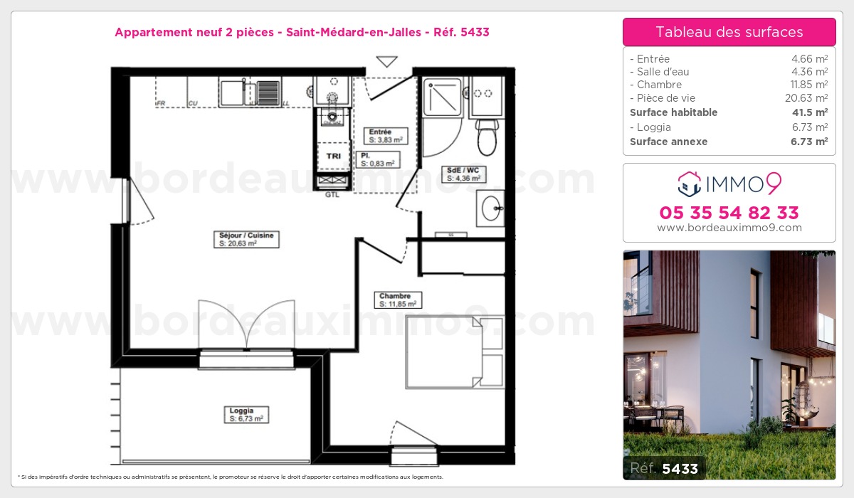 Plan et surfaces, Programme neuf Saint-Médard-en-Jalles Référence n° 5433
