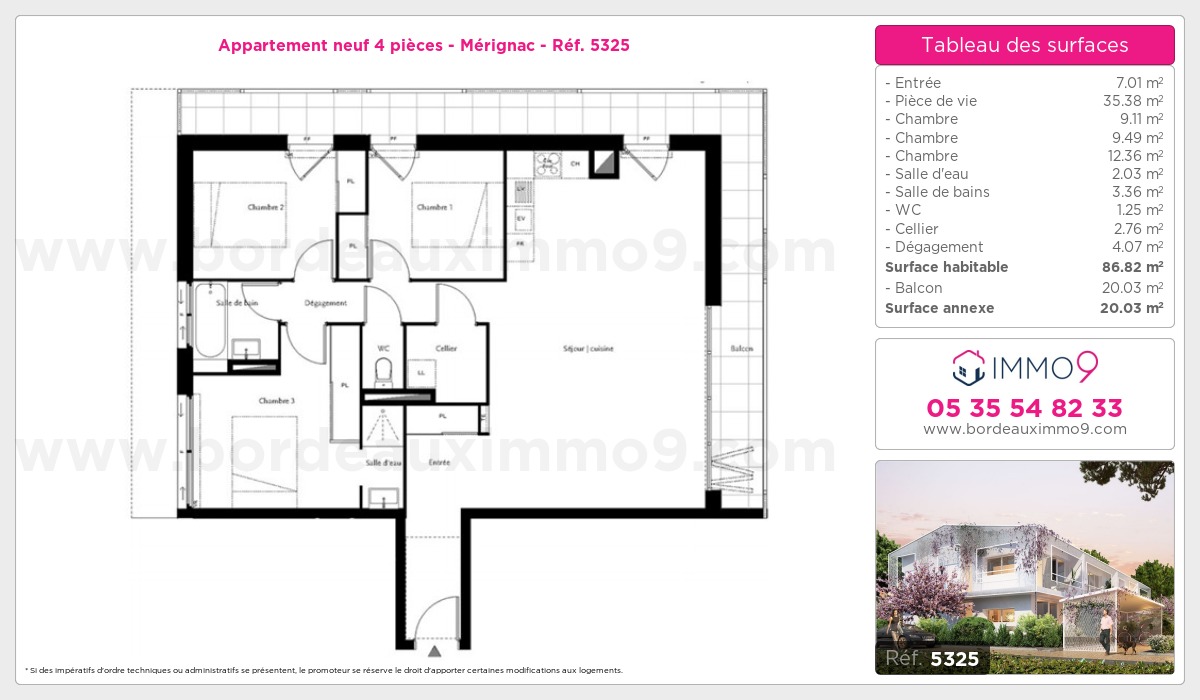 Plan et surfaces, Programme neuf Mérignac Référence n° 5325