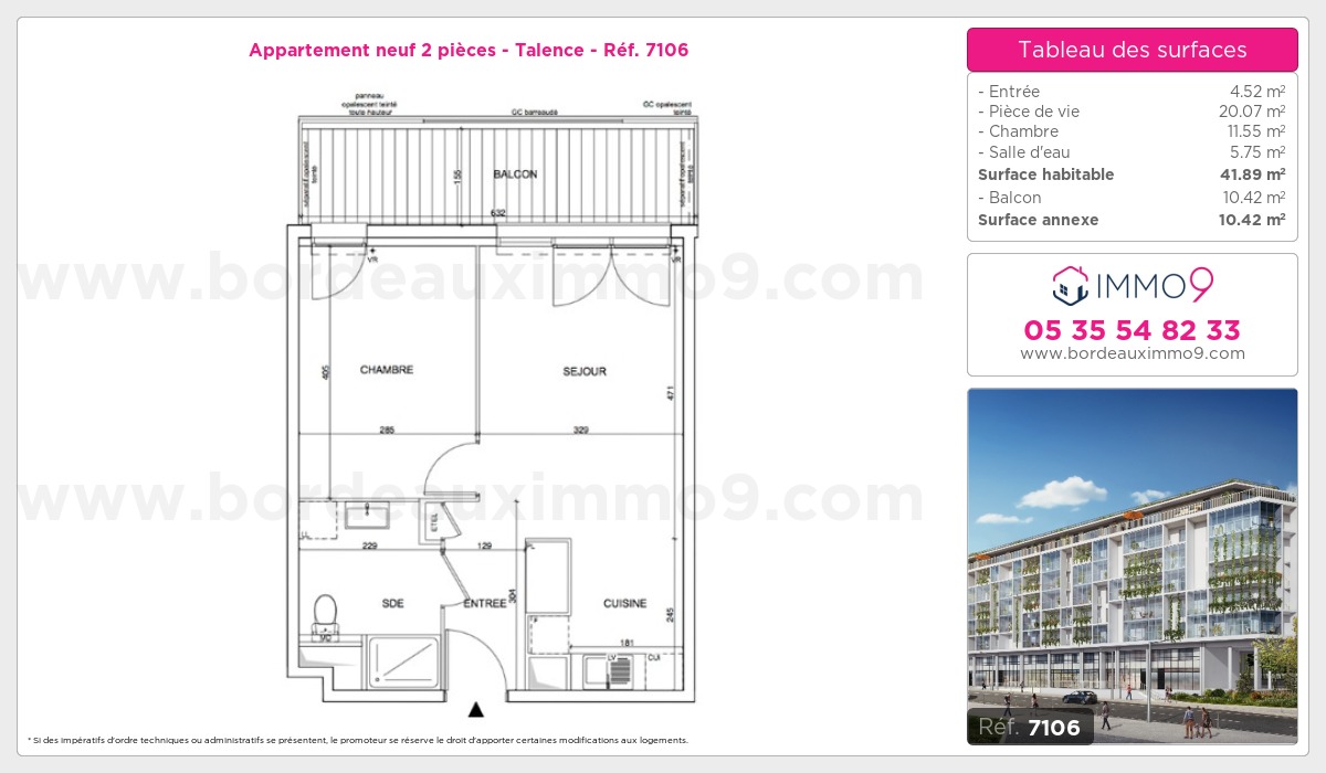 Plan et surfaces, Programme neuf Talence Référence n° 7106