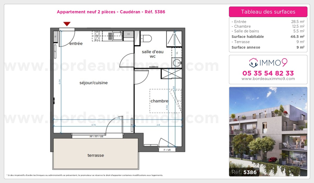 Plan et surfaces, Programme neuf Bordeaux : Caudéran Référence n° 5386