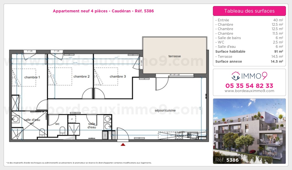 Plan et surfaces, Programme neuf Bordeaux : Caudéran Référence n° 5386