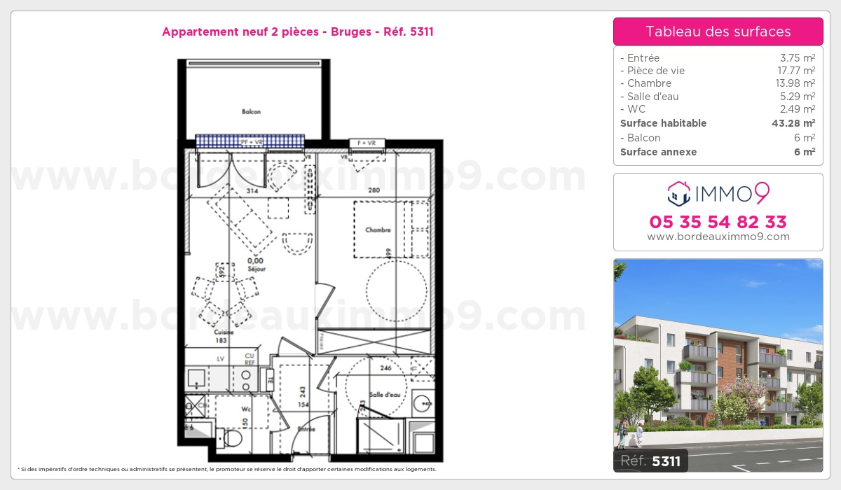 Plan et surfaces, Programme neuf Bruges Référence n° 5311