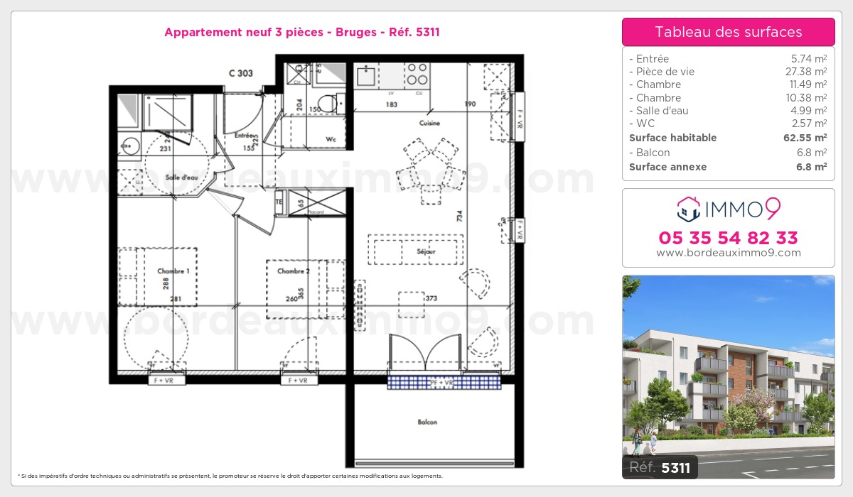 Plan et surfaces, Programme neuf Bruges Référence n° 5311