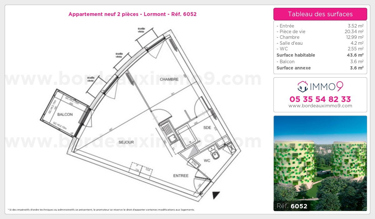 Plan et surfaces, Programme neuf Lormont Référence n° 6052