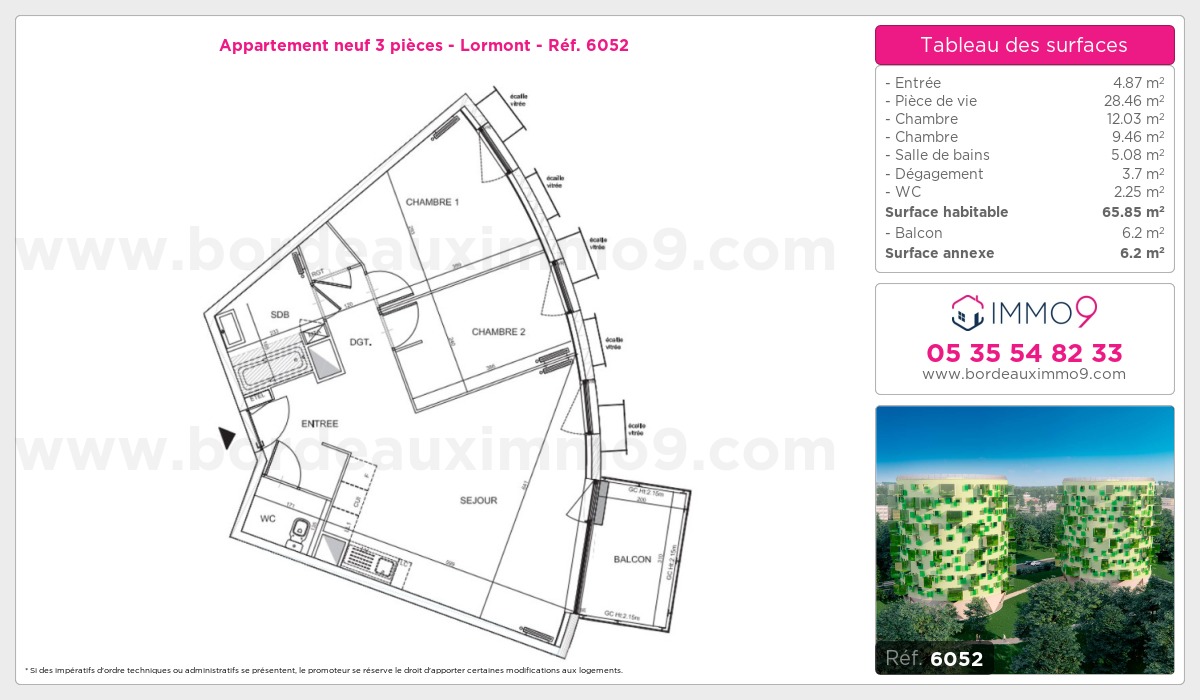 Plan et surfaces, Programme neuf Lormont Référence n° 6052