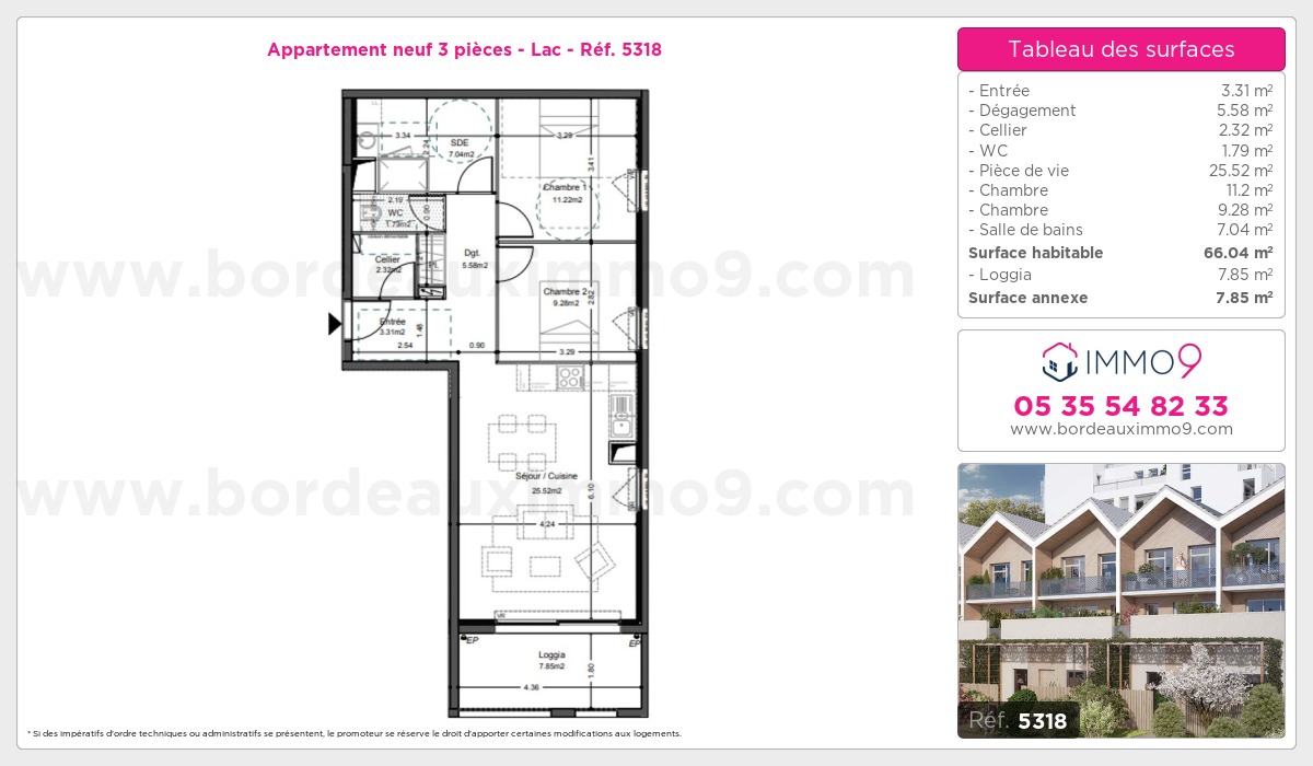 Plan et surfaces, Programme neuf Bordeaux : Lac Référence n° 5318