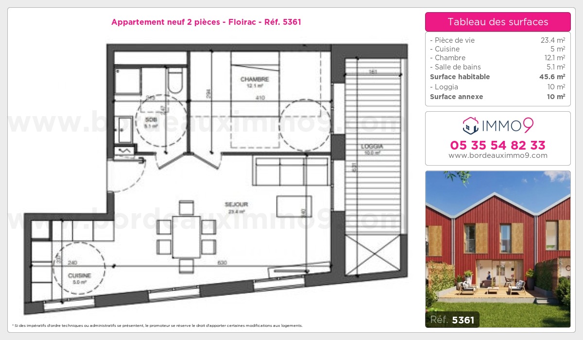 Plan et surfaces, Programme neuf Floirac Référence n° 5361