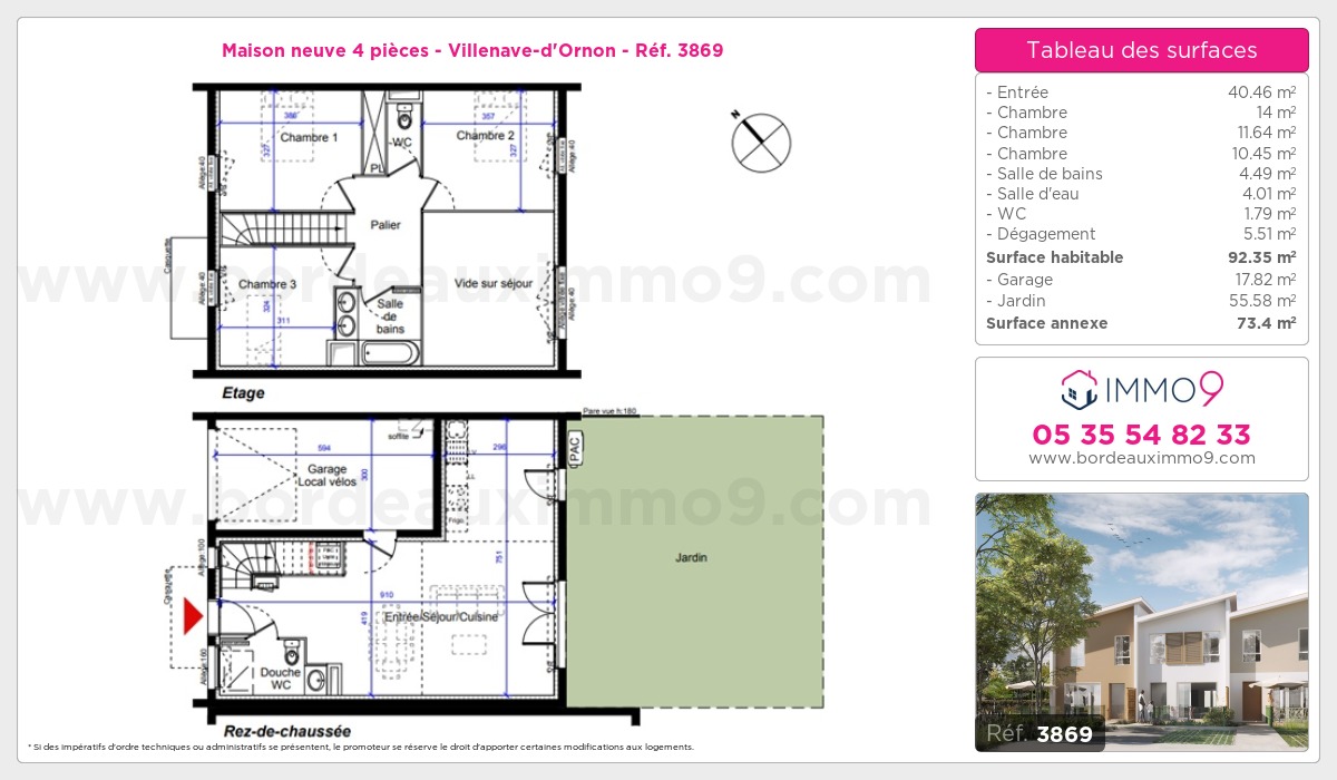 Plan et surfaces, Programme neuf Villenave-d'Ornon Référence n° 3869