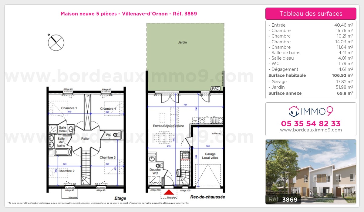 Plan et surfaces, Programme neuf Villenave-d'Ornon Référence n° 3869