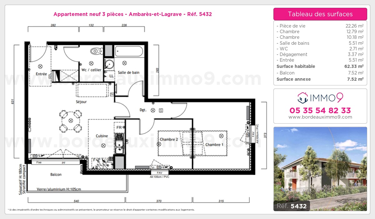 Plan et surfaces, Programme neuf Ambarès-et-Lagrave Référence n° 5432