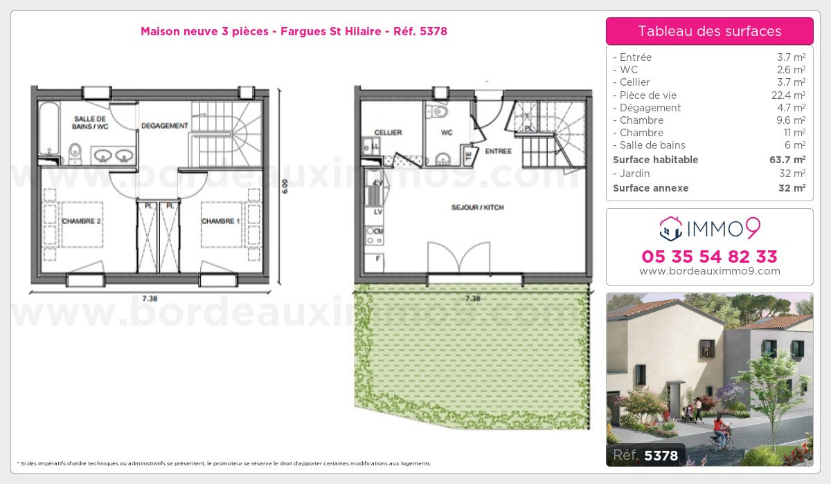 Plan et surfaces, Programme neuf Fargues St Hilaire Référence n° 5378