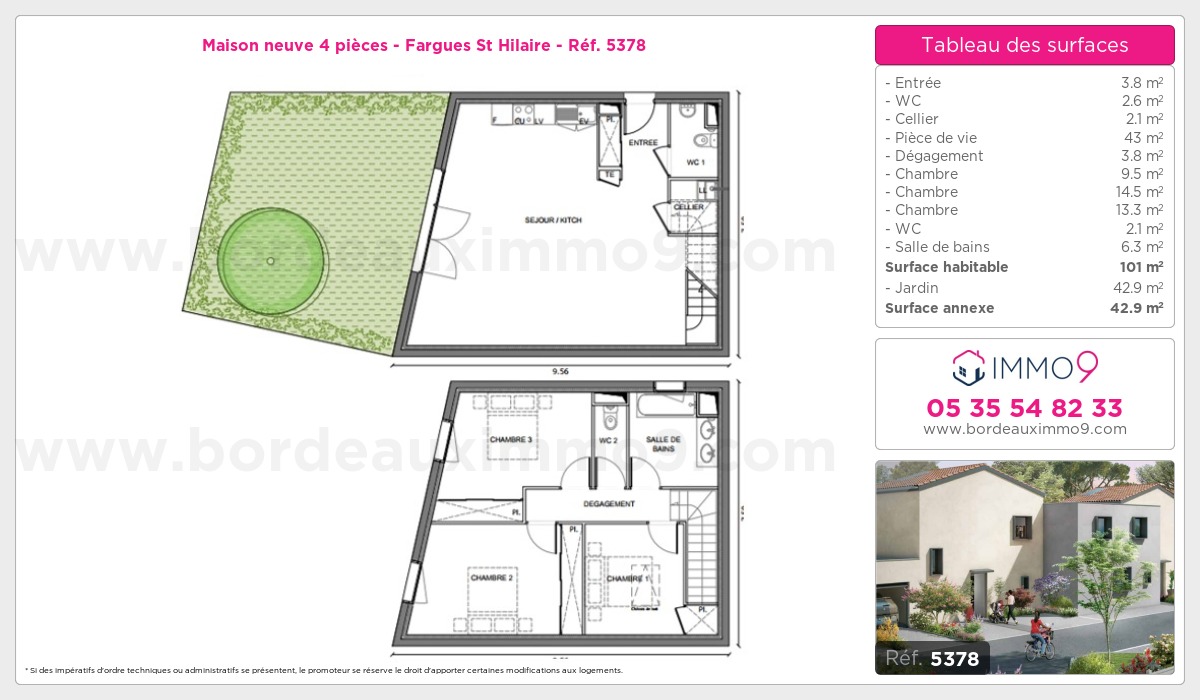 Plan et surfaces, Programme neuf Fargues St Hilaire Référence n° 5378
