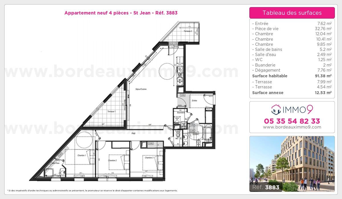 Plan et surfaces, Programme neuf Bordeaux : St Jean Référence n° 3883