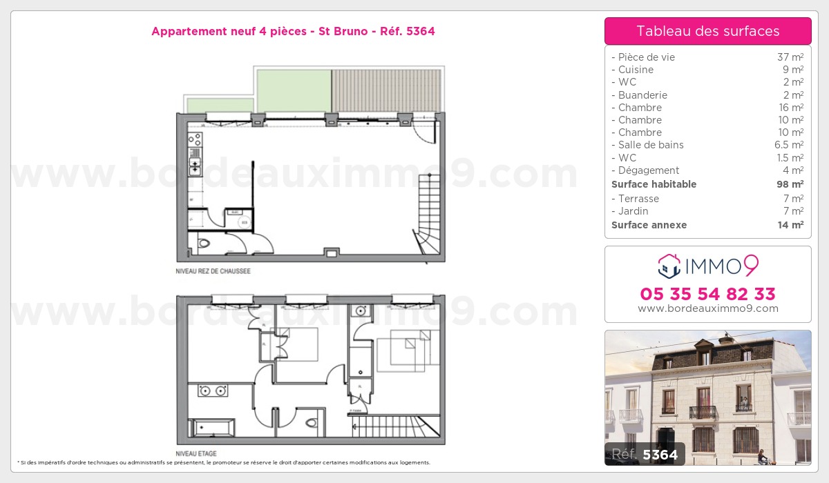 Plan et surfaces, Programme neuf Bordeaux : St Bruno Référence n° 5364