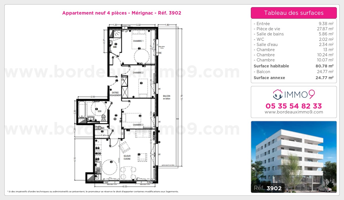 Plan et surfaces, Programme neuf Mérignac Référence n° 3902