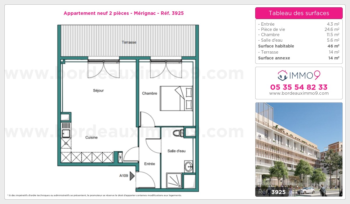 Plan et surfaces, Programme neuf Mérignac Référence n° 3925