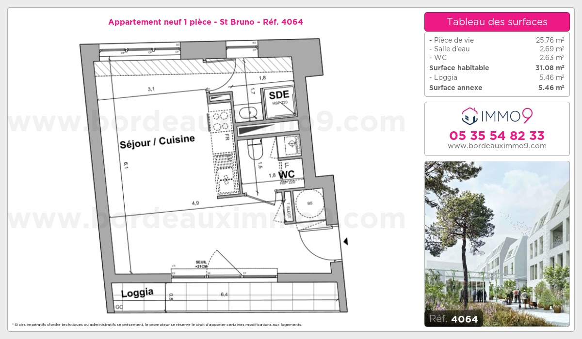 Plan et surfaces, Programme neuf Bordeaux : St Bruno Référence n° 4064