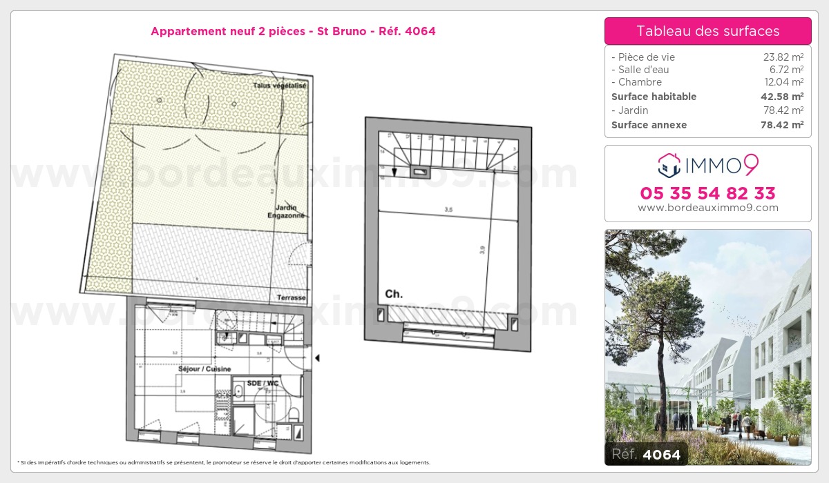 Plan et surfaces, Programme neuf Bordeaux : St Bruno Référence n° 4064