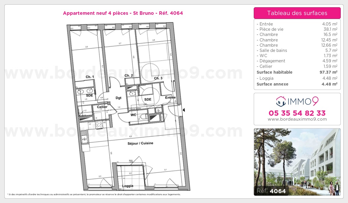 Plan et surfaces, Programme neuf Bordeaux : St Bruno Référence n° 4064