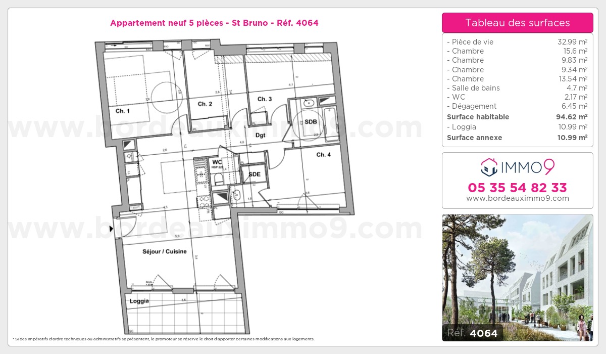 Plan et surfaces, Programme neuf Bordeaux : St Bruno Référence n° 4064