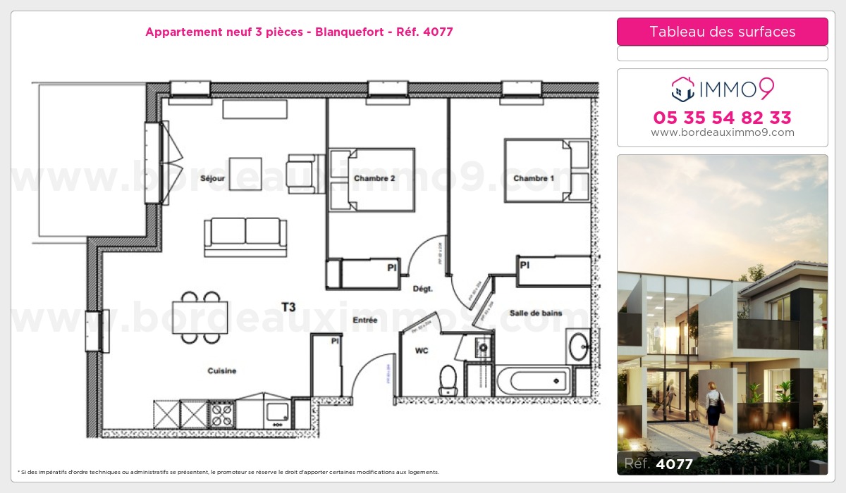 Plan et surfaces, Programme neuf Blanquefort Référence n° 4077