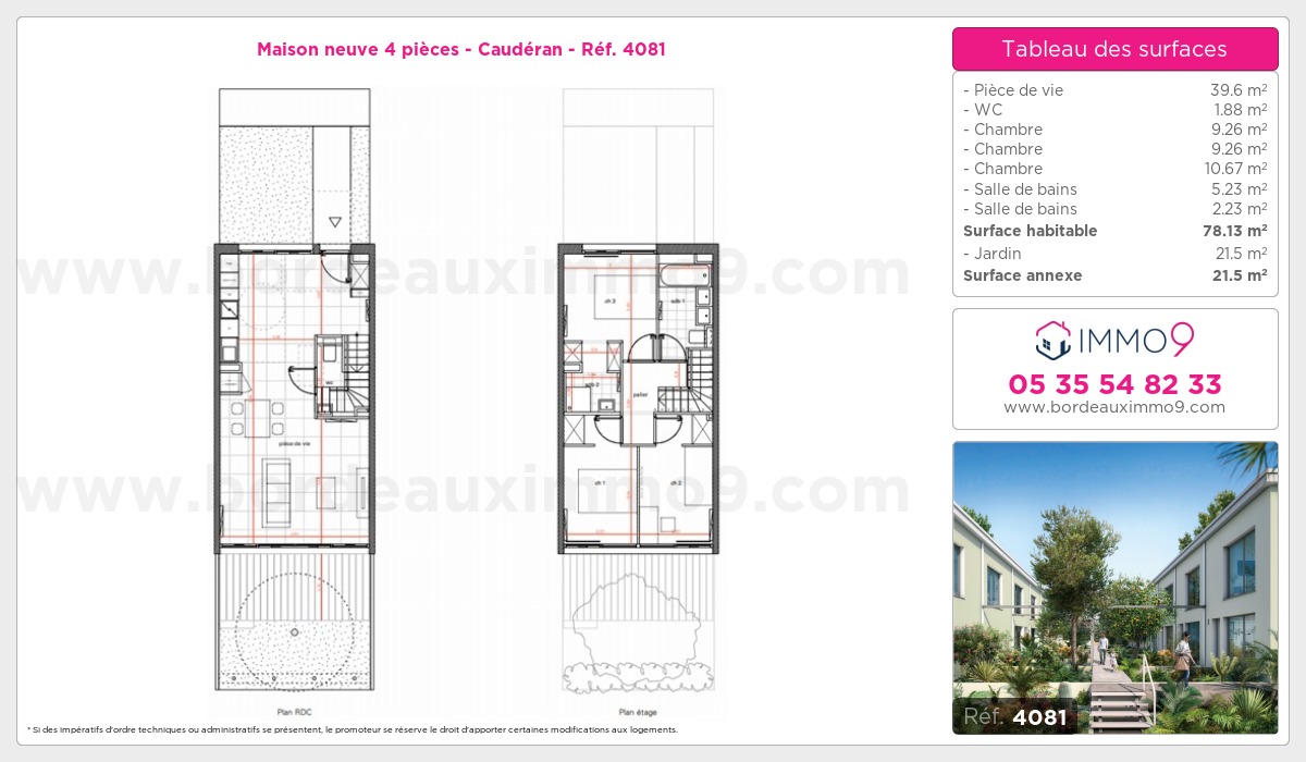 Plan et surfaces, Programme neuf Bordeaux : Caudéran Référence n° 4081