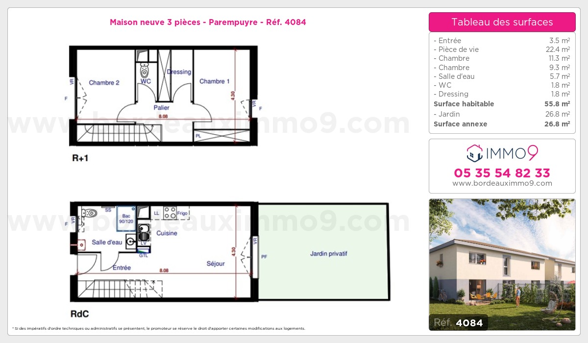 Plan et surfaces, Programme neuf Parempuyre Référence n° 4084