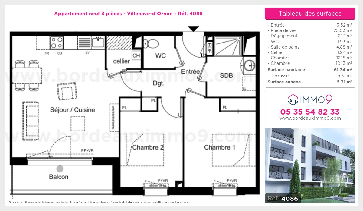 Plan et surfaces, Programme neuf Villenave-d'Ornon Référence n° 4086