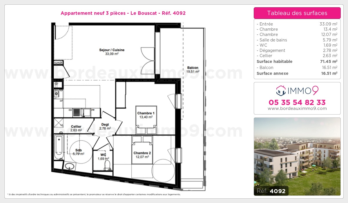 Plan et surfaces, Programme neuf Bouscat Référence n° 4092