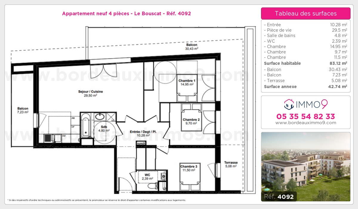 Plan et surfaces, Programme neuf Bouscat Référence n° 4092