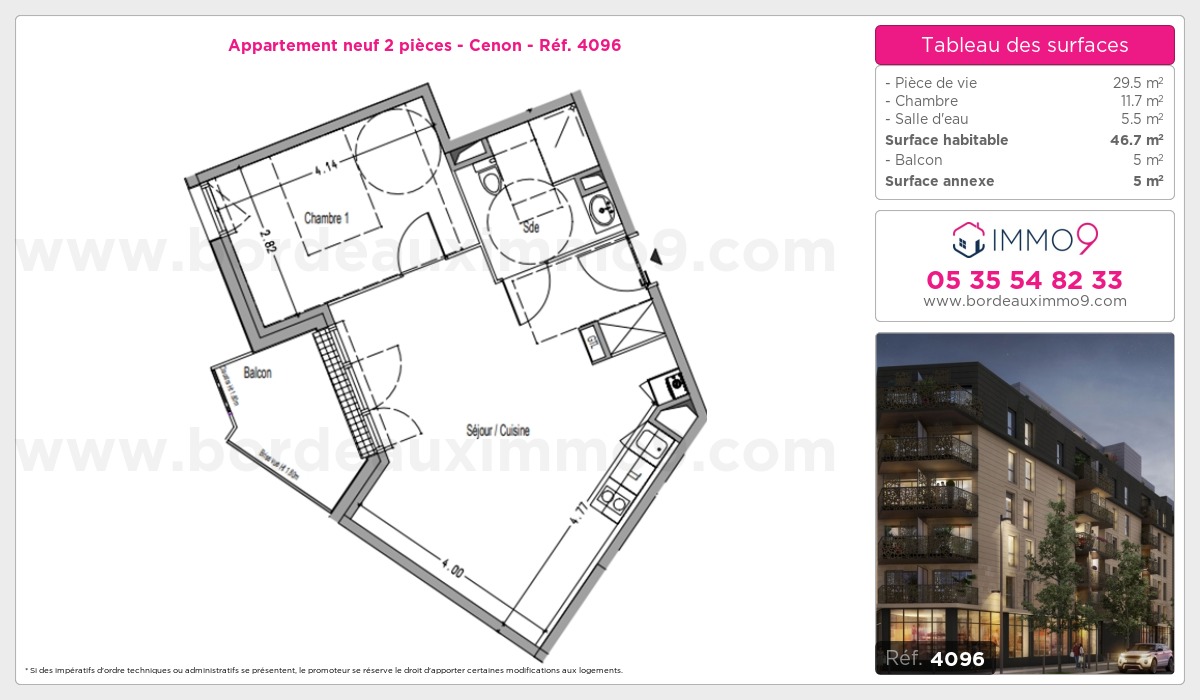 Plan et surfaces, Programme neuf Cenon Référence n° 4096