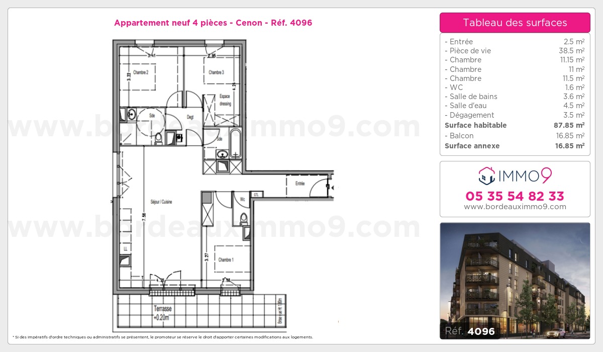Plan et surfaces, Programme neuf Cenon Référence n° 4096