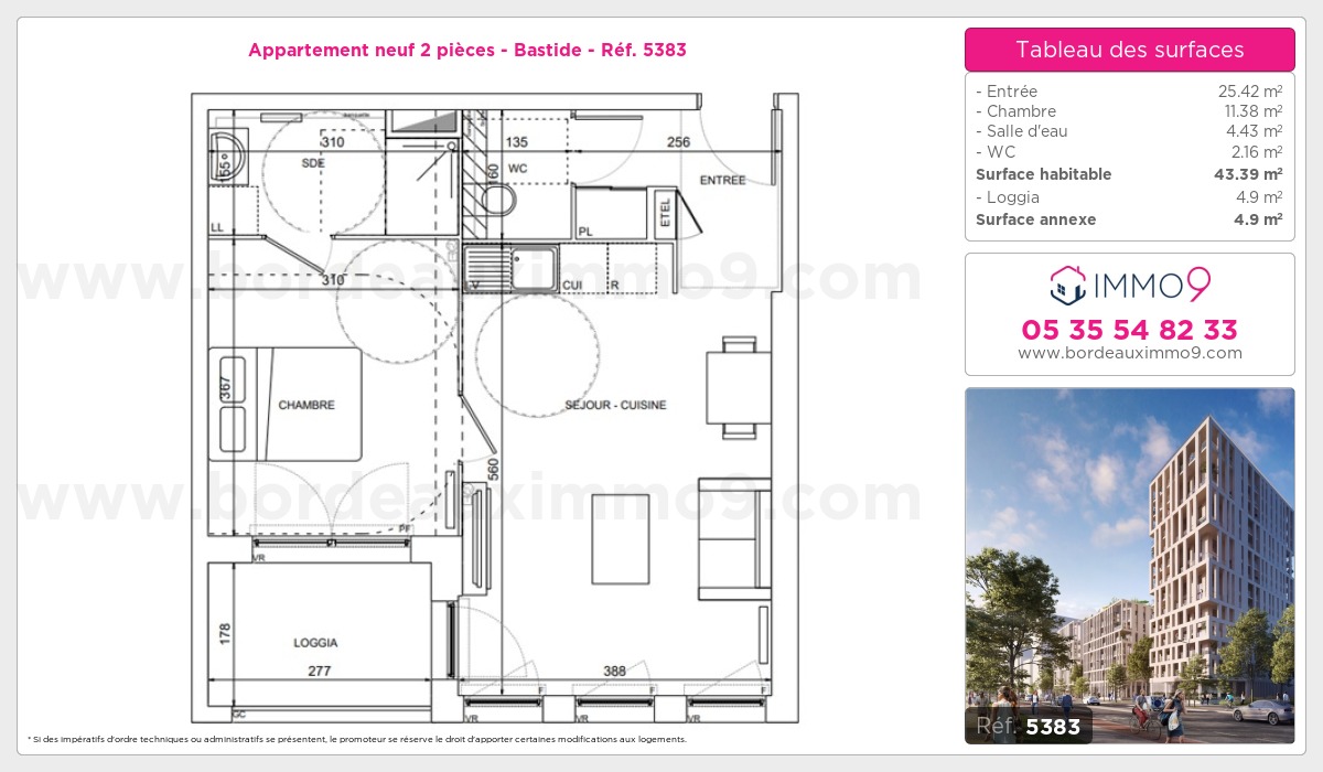 Plan et surfaces, Programme neuf Bordeaux : Bastide Référence n° 5383