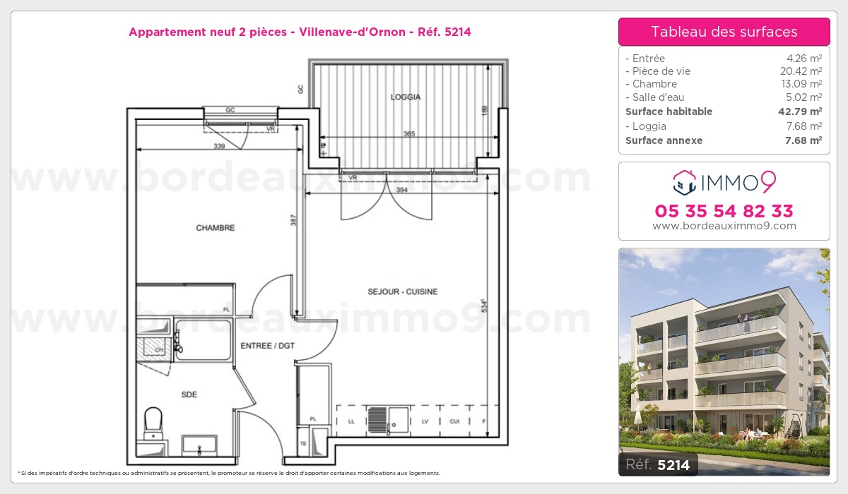 Plan et surfaces, Programme neuf Villenave-d'Ornon Référence n° 5214