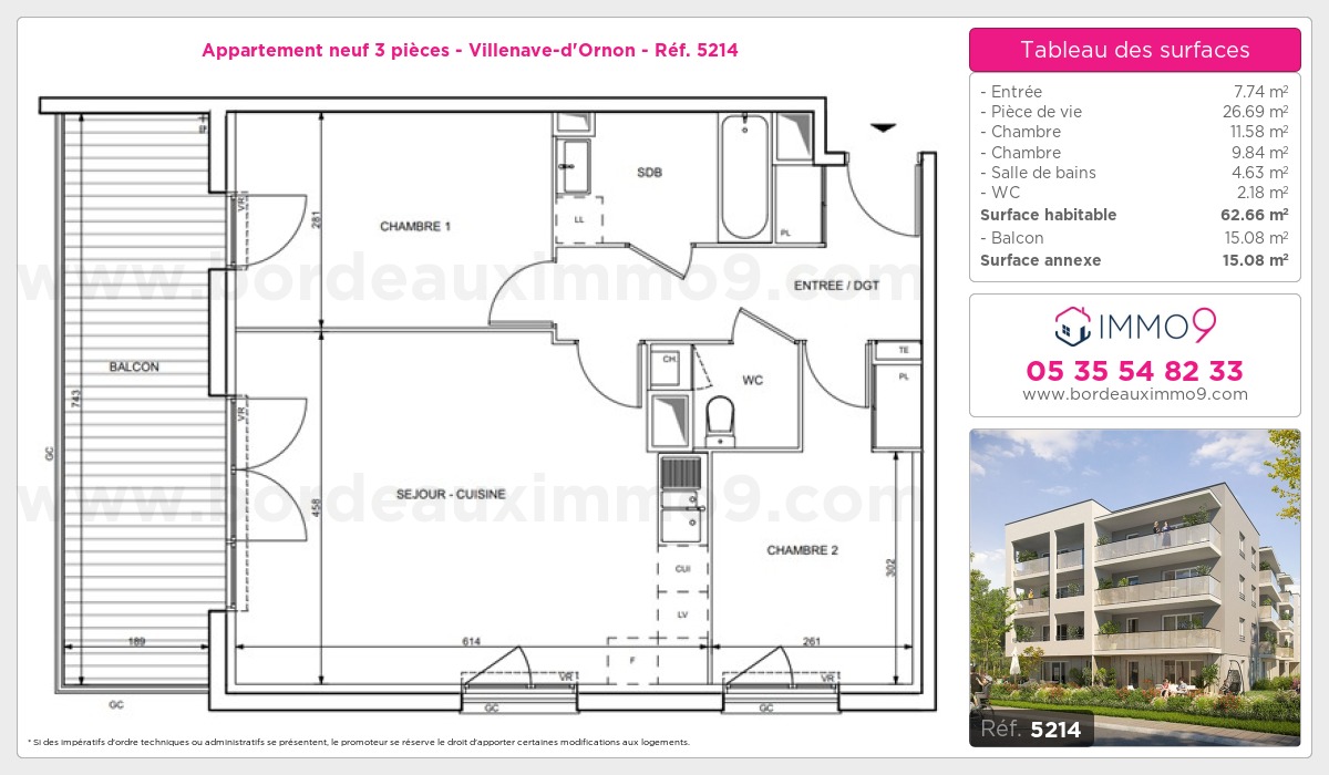 Plan et surfaces, Programme neuf Villenave-d'Ornon Référence n° 5214