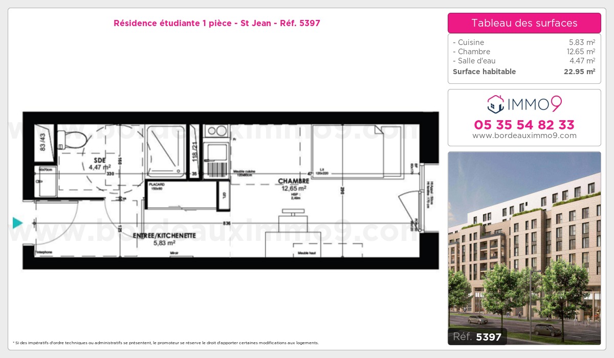 Plan et surfaces, Programme neuf Bordeaux : St Jean Référence n° 5397