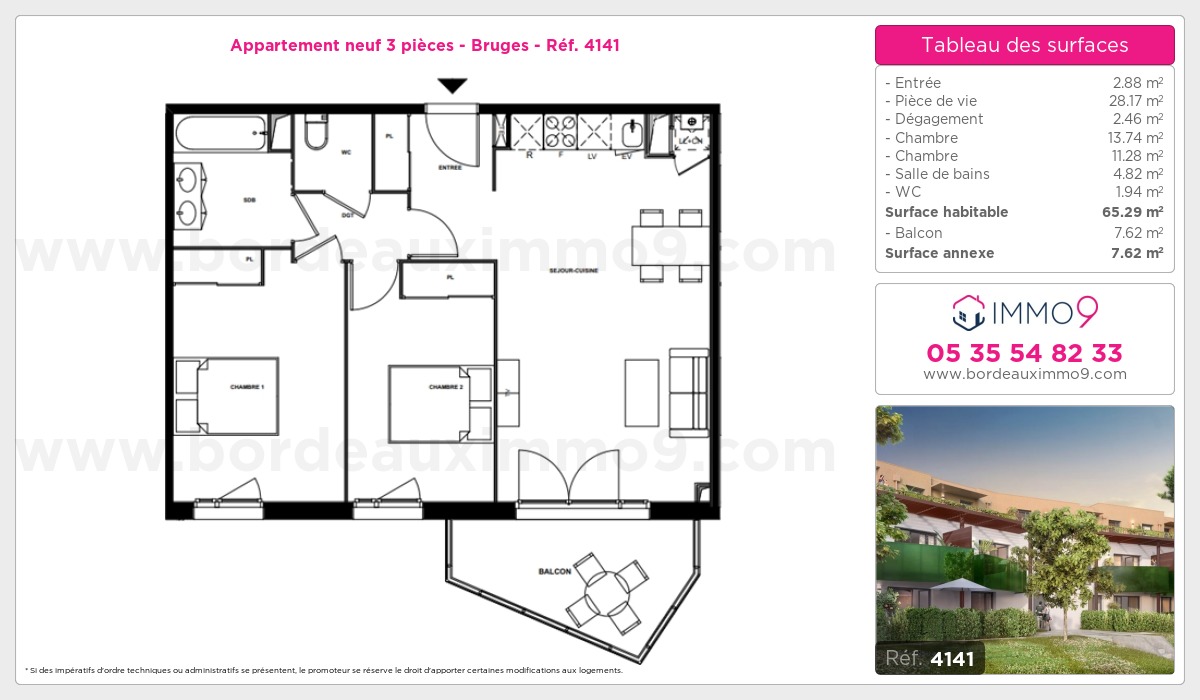 Plan et surfaces, Programme neuf Bruges Référence n° 4141