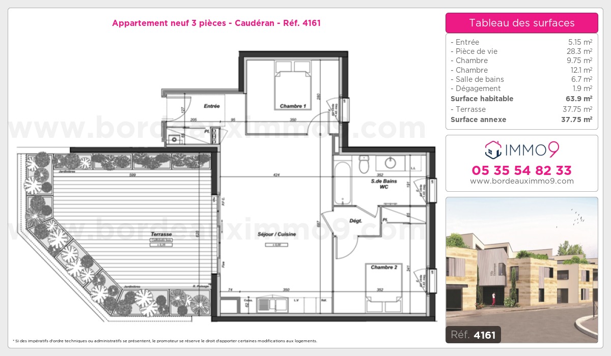 Plan et surfaces, Programme neuf Bordeaux : Caudéran Référence n° 4161