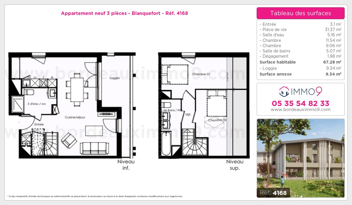 Plan et surfaces, Programme neuf Blanquefort Référence n° 4168