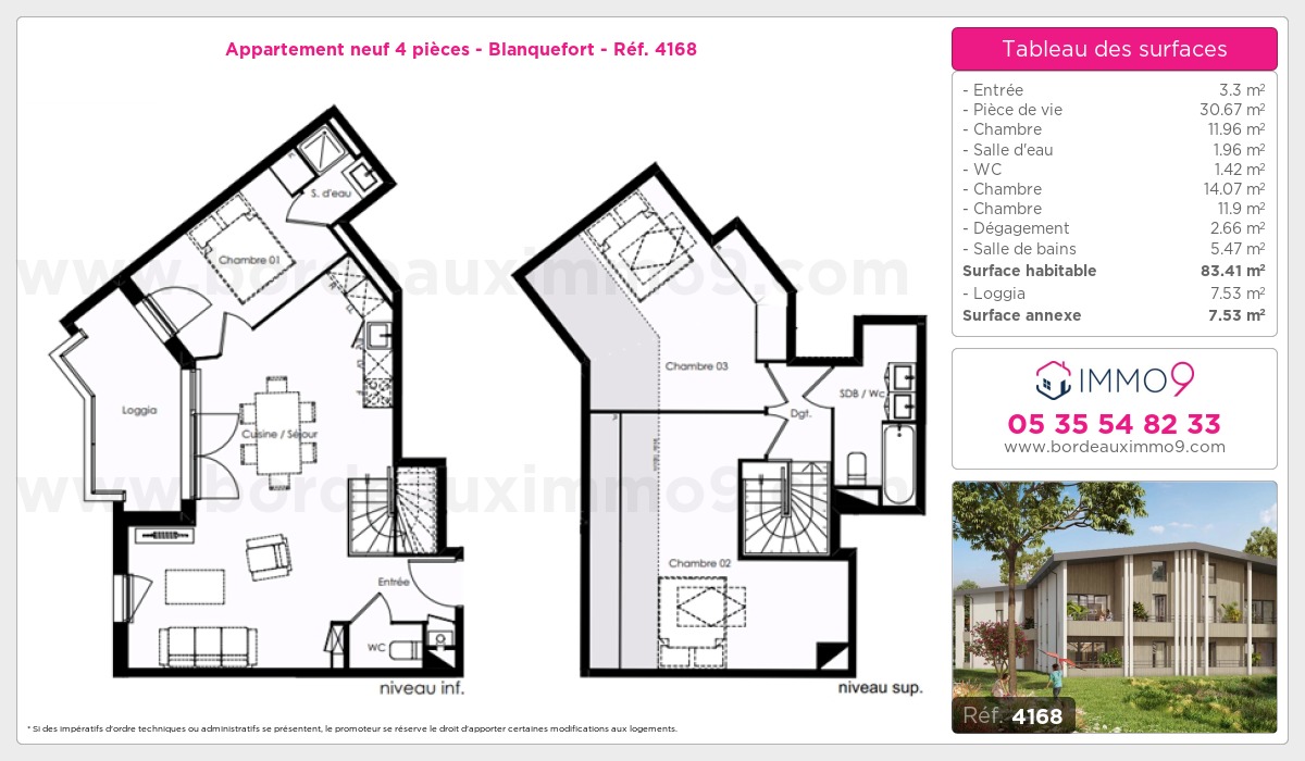 Plan et surfaces, Programme neuf Blanquefort Référence n° 4168